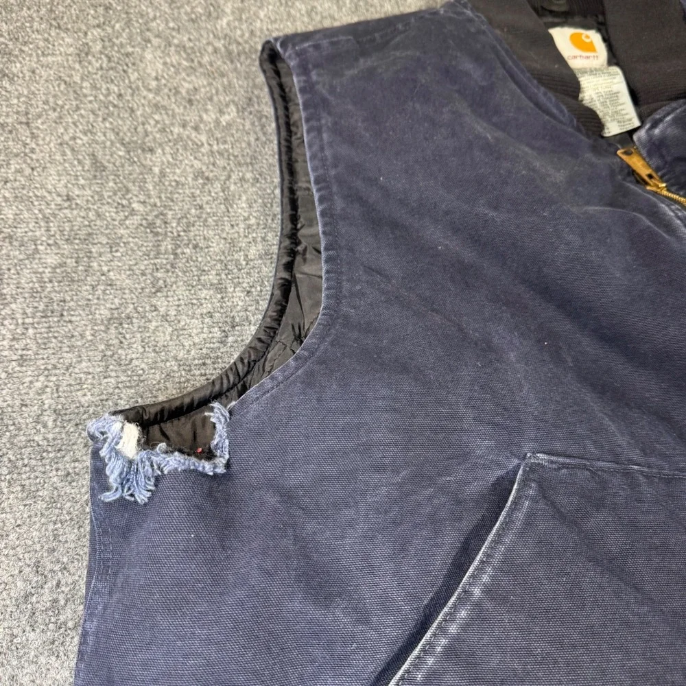 Carhartt V02 NVY Arctic Quilt Lined Duck‎ Vest Midnight Navy Mens 2XL Distressed
